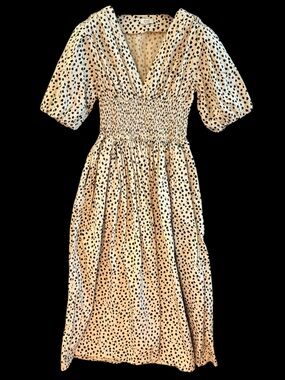 AYR Extra Extra Soft Spot Smocked Midi Dress Leopard Print Size Medium NWOT